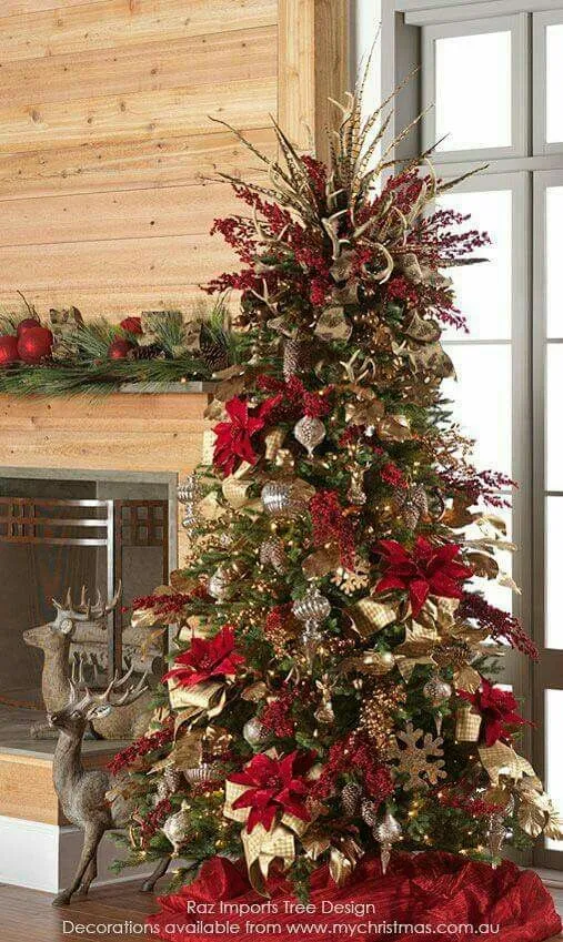 arboles de navidad rojo y dorado decorados 2018